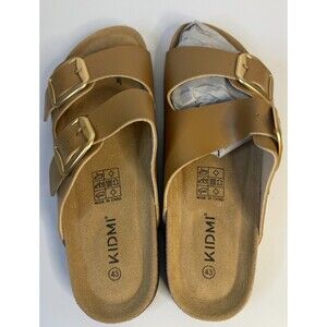 KIDMI Women's Double Buckle Cork Footbed Sandals Tan EU 43 Slip On Slides